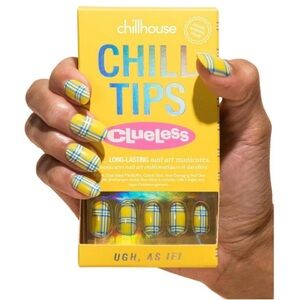 Chill Tips x Clueless Yellow Plaid Oval Press On Nails